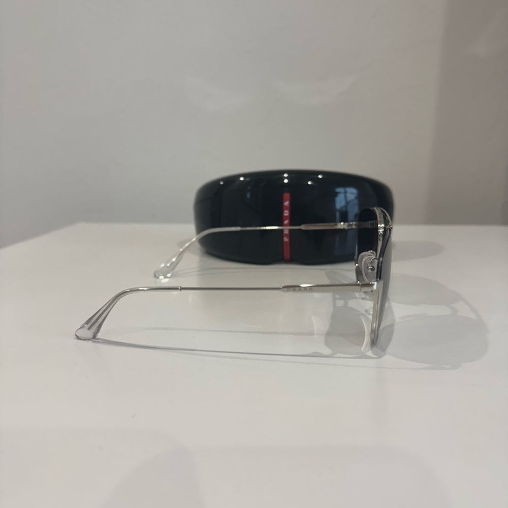 Prada Metallic Silver Gray Aviator Sunglasses - Picture 5 of 7